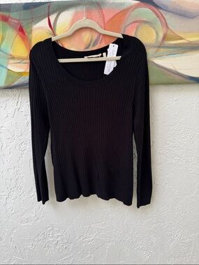 NWT Soft Surroundings Black Ribbed Scoop-Neck Long Sleeve Sweater/Top